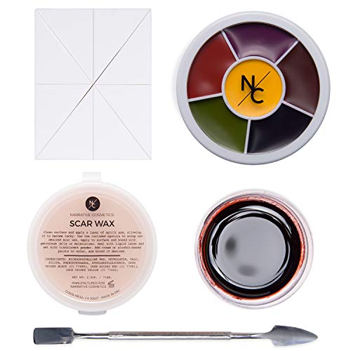 Narrative Cosmetics Starter Effects Kit, 6-Color Bruise Wheel, Scar Wax, and Scab Blood Paste, Professional SFX Makeup Set With Applicators