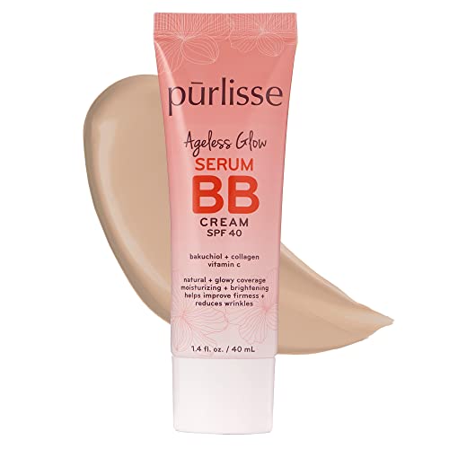 purlisse Ageless Glow Serum BB Cream SPF 40 : Clean & Cruelty-Free, Full & Flawless Coverage, Hydrates with Collagen | Light 1.4oz