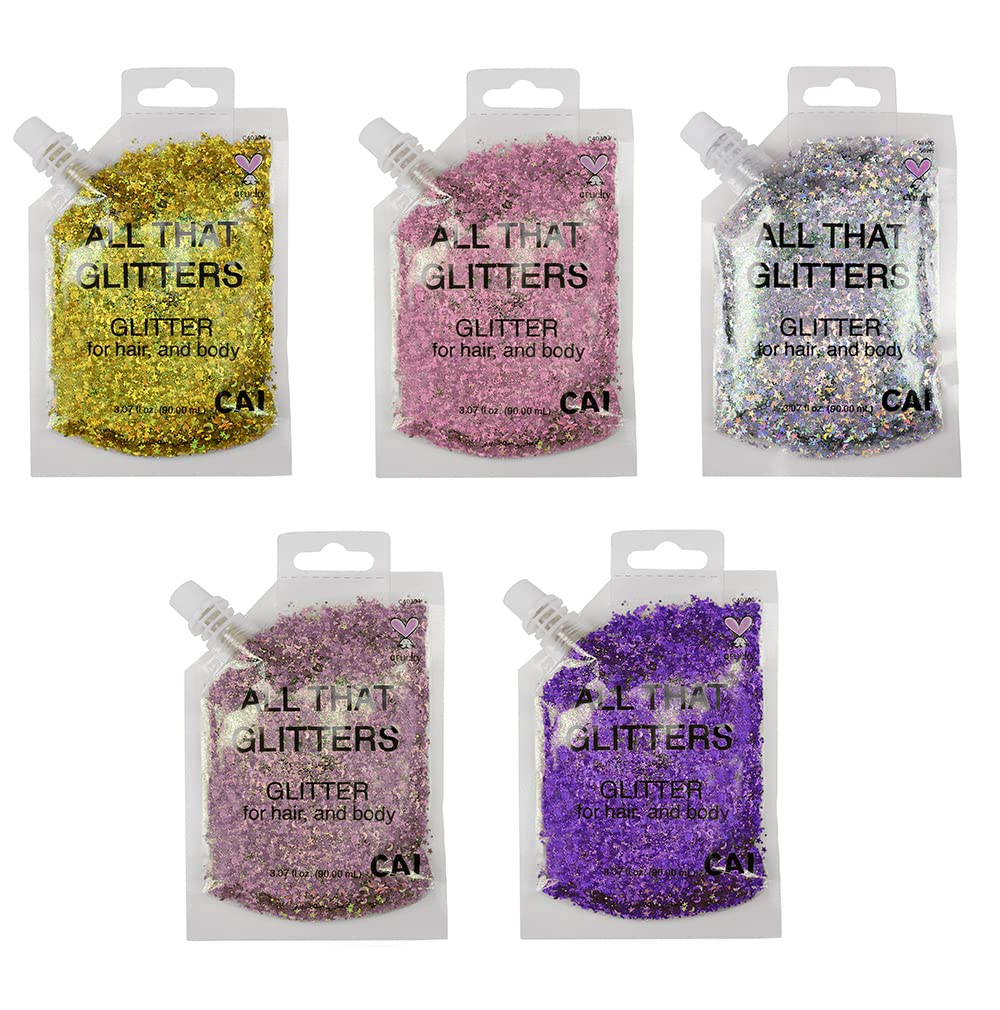 CAI BEAUTY NYC Glitter Gel Color Burst 5 Pack for Body, Face and Hair | Easy to Apply & Remove | Holographic Chunky Cosmetic Grade Glamour Bag Accessories for Concerts Festivals and Raves