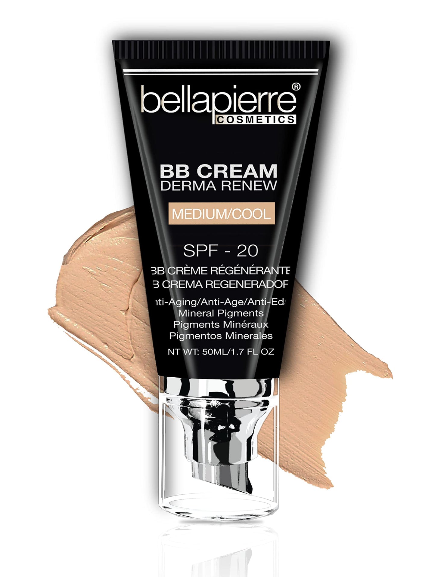 bellapierre BB Cream with SPF 20 - Tinted Sunscreen, Concealer, Foundation, & Moisturizing Face Cream | Lightweight Formula + Pump Top Applicator | Non-Toxic & Paraben Free | 1.7 Oz - Medium Cool