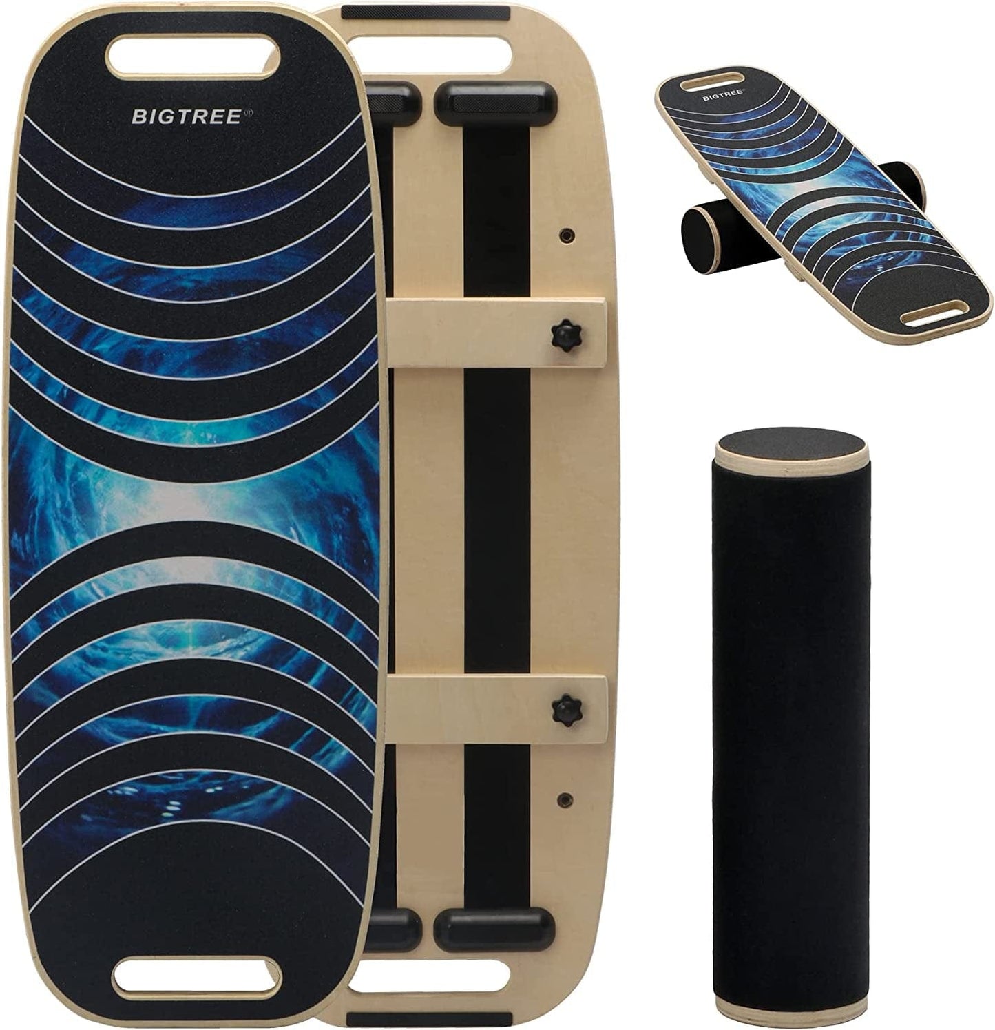 BIGTREE Balance Board Trainer Wooden Adjustable Stoppers with anti Slip Roller, Exercise Stability Board Challenging Fitness and Sports Training Core Strength for Surfing, Physical Therapy, Home