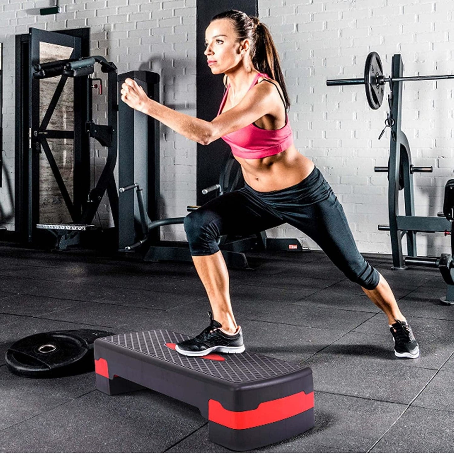 Bless Sisters Aerobic Exercise Training Step Platform with Adjustable Height - Balck Red