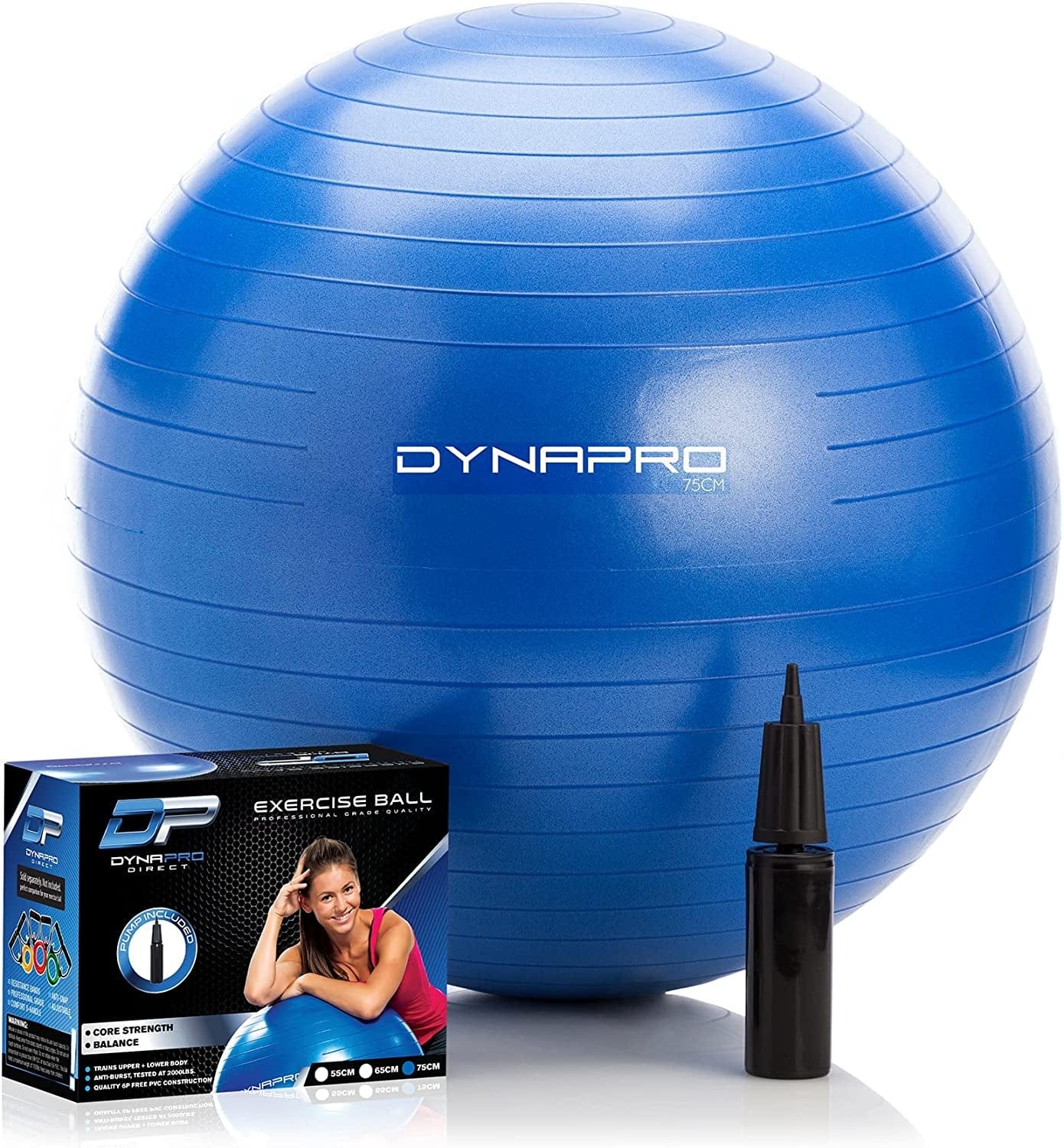 DYNAPRO Exercise Ball – Extra Thick Eco-Friendly & Anti-Burst Material Supports over 2200Lbs, Stability Ball for Home, Yoga, Gym Ball, Birthing Ball, Physio Ball, Swiss Ball, Physical Therapy or Pregnancy
