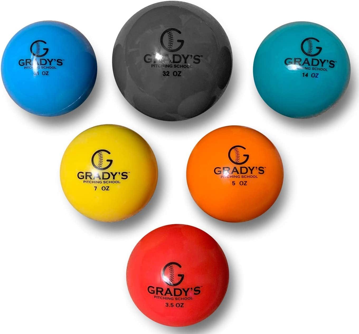 Plyo Soft Shell Weighted Ball Set 32, 21, 14, 7, 5, and 3.5Oz-Pitching/Throwing Velocity Training for Baseball and Softball