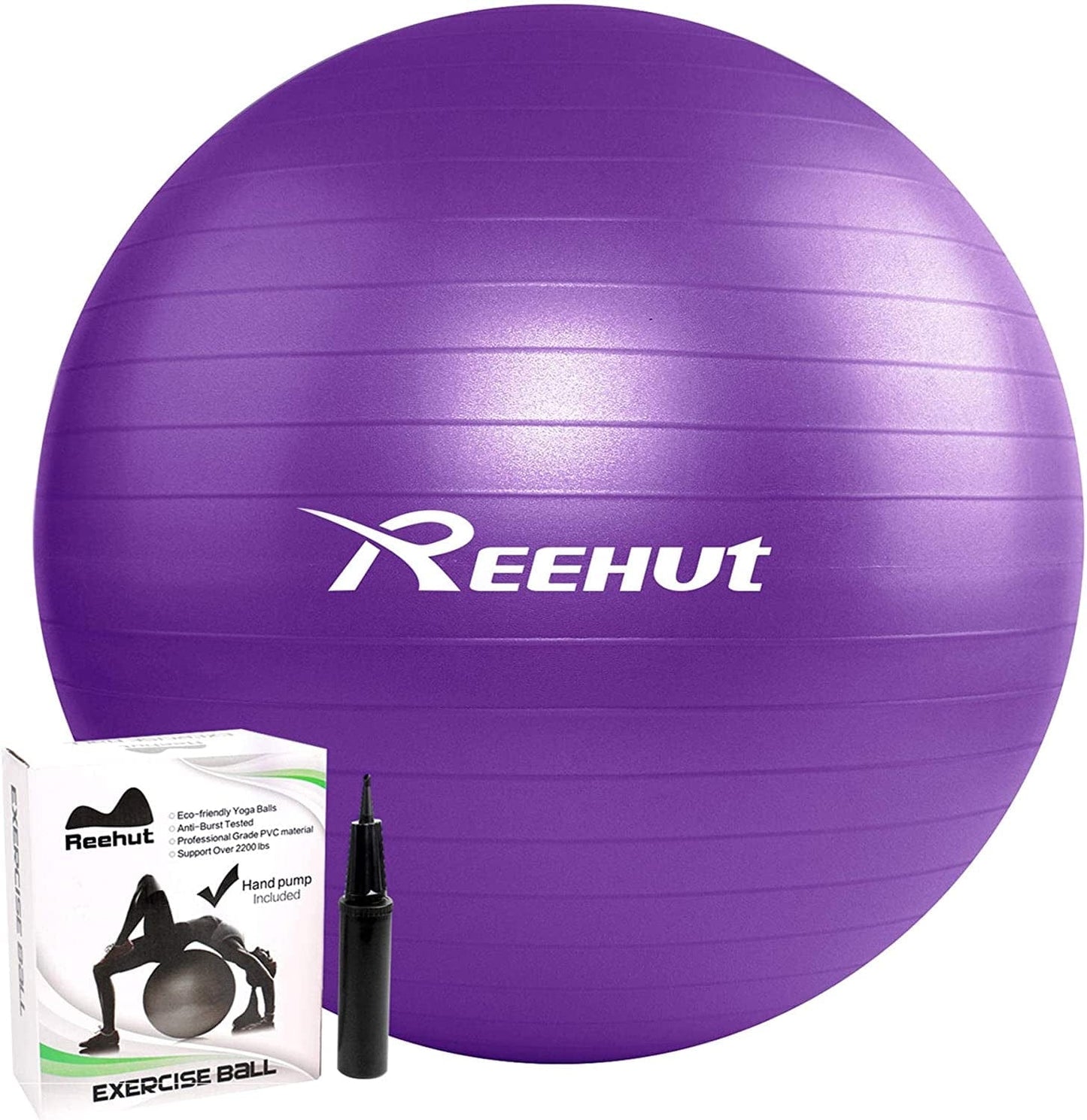 REEHUT Exercise Ball (55Cm,65Cm,75Cm) for Fitness,Anti-Burst Yoga Ball Office Chair,Balance Ball,Extra Thick Stability Ball for Home, Gym,Physical Therapy, Pregnancy Quick Pump Included