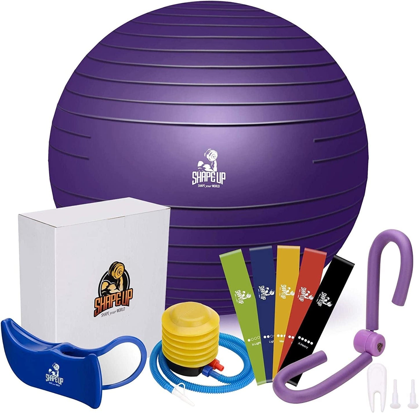 SHAPE up Home Gym Accessories, Pilates Ball 65 Inch, Thigh Master, Resistance Band, Hip Trainer & Quick Pump, Pregnancy Ball & Workout Equipment for Home Workout Set, Exercise Stability Yoga Ball