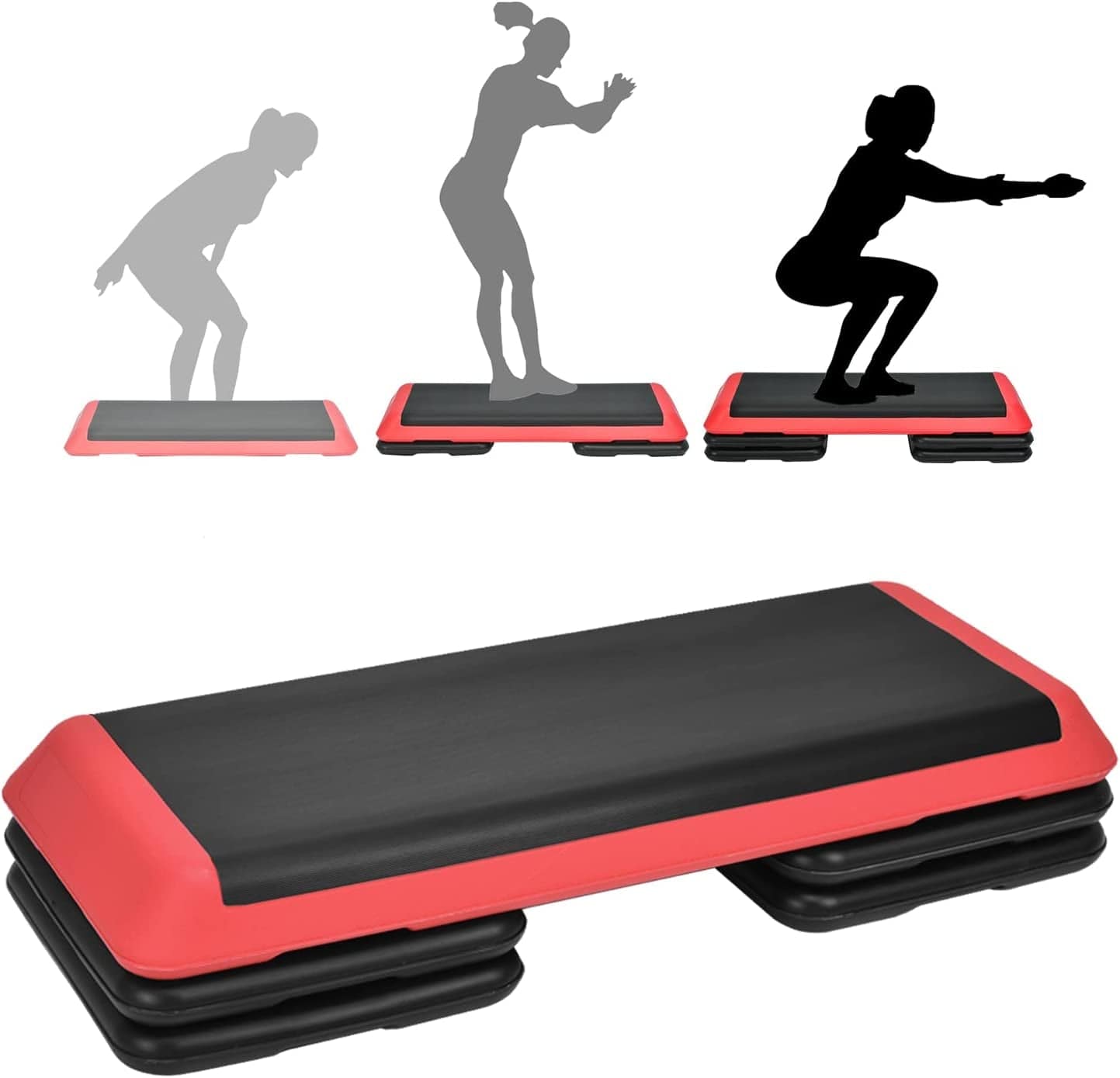 SPORFIT 43” Adjustable Aerobic Step Platform for Exercise,Height 4” 6” 8” Fitness Step Exercise Platform 550Lbs Capacity,Non-Slip Workout Step Deck W/Risers for Gym/Home