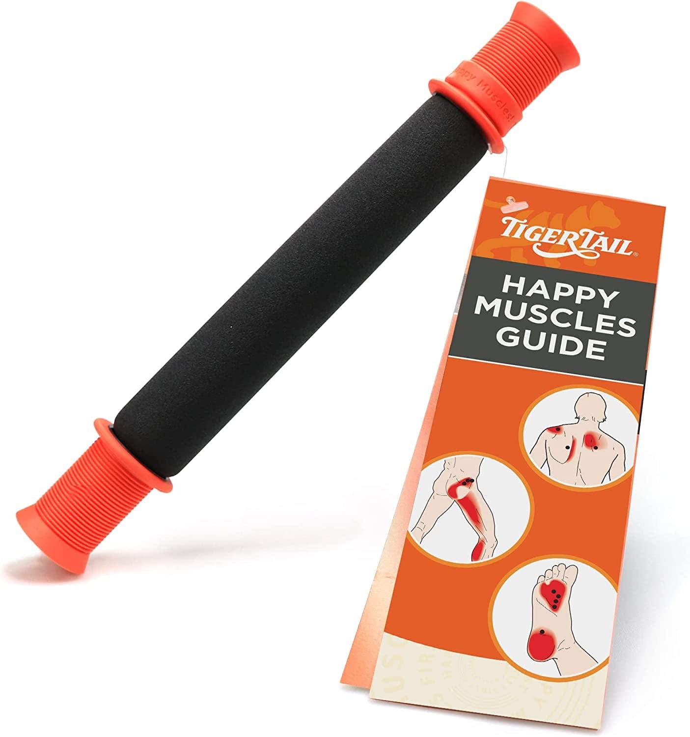 Tiger Tail 18In Massage Stick Portable Roller, Handheld, Deep Tissue Foam Roller, Body Massage and Myofascial Release Tool for Legs, Neck, Calves, Thighs, Shins & Back, the Original 18, Made in USA, Orange Black