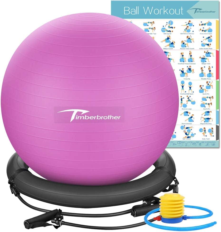Timberbrother Exercise Ball Chair with Resistance Bands Workout Poster 16.5”X 22.4”,Stability Ball Base for Gym and Home Exercise