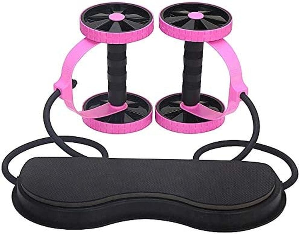 Tofreedomwind Abdominal Multifunctional Exercise Equipment Ab Wheel Double Roller with Resistance Bands/Knee Mat Waist Slimming Trainer at Home Gym