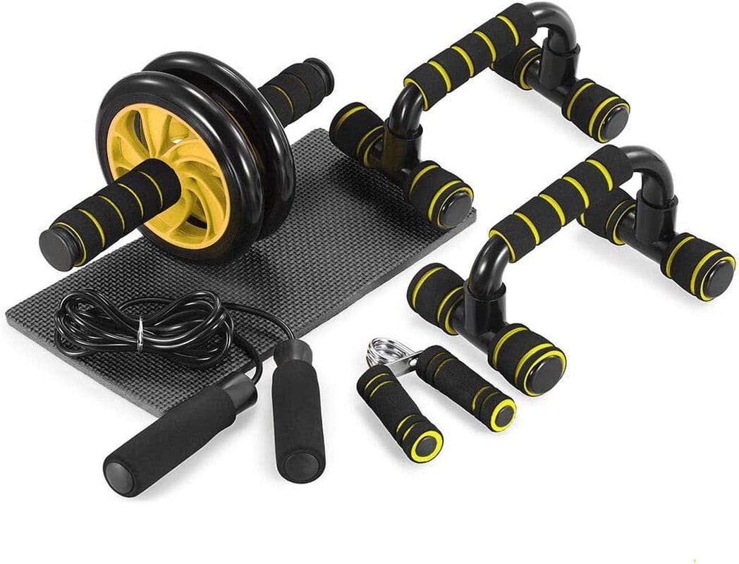 TOM SHOO 5-In-1 AB Wheel Roller Kit with Push-Up Bar Jump Rope Hand Gripper and Knee Pad for Gym Home Workout