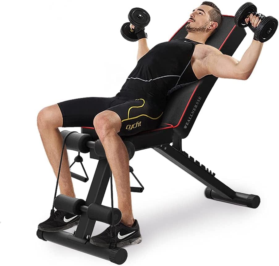 WEALLNERSSE Adjustable Bench,Utility Olympic Weight Bench for Full Body Workout Benchs- Multi-Purpose Strength Training Foldable Incline/Decline Bench Home Gym 2022 Version