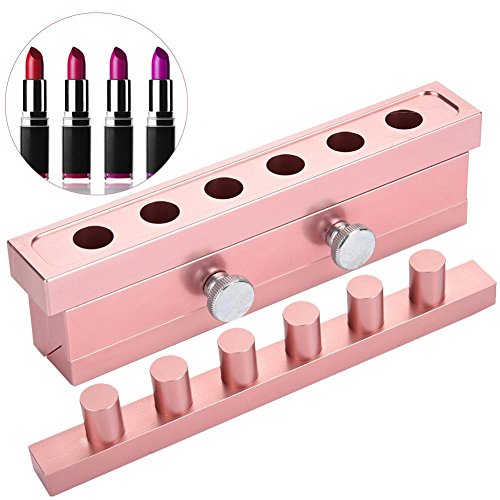 DIY Lipstick Mold with Lipstick Stripper, 2/4/6 Cavities 12.1 DIY Lipstick Mold Aluminum Alloy Rose Gold Dual Uses Lip Balm Maker Tool (6 Holes)