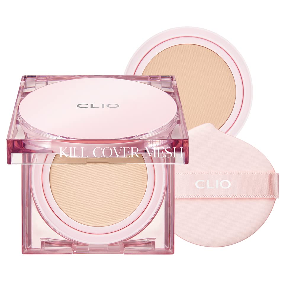 CLIO Kill Cover Mesh Glow Cushion Refill Included (15g*2, 4 GINGER) - Foundation Cushion, Korean Cushion, Glowy Skin Makeup I Valentines Gifts