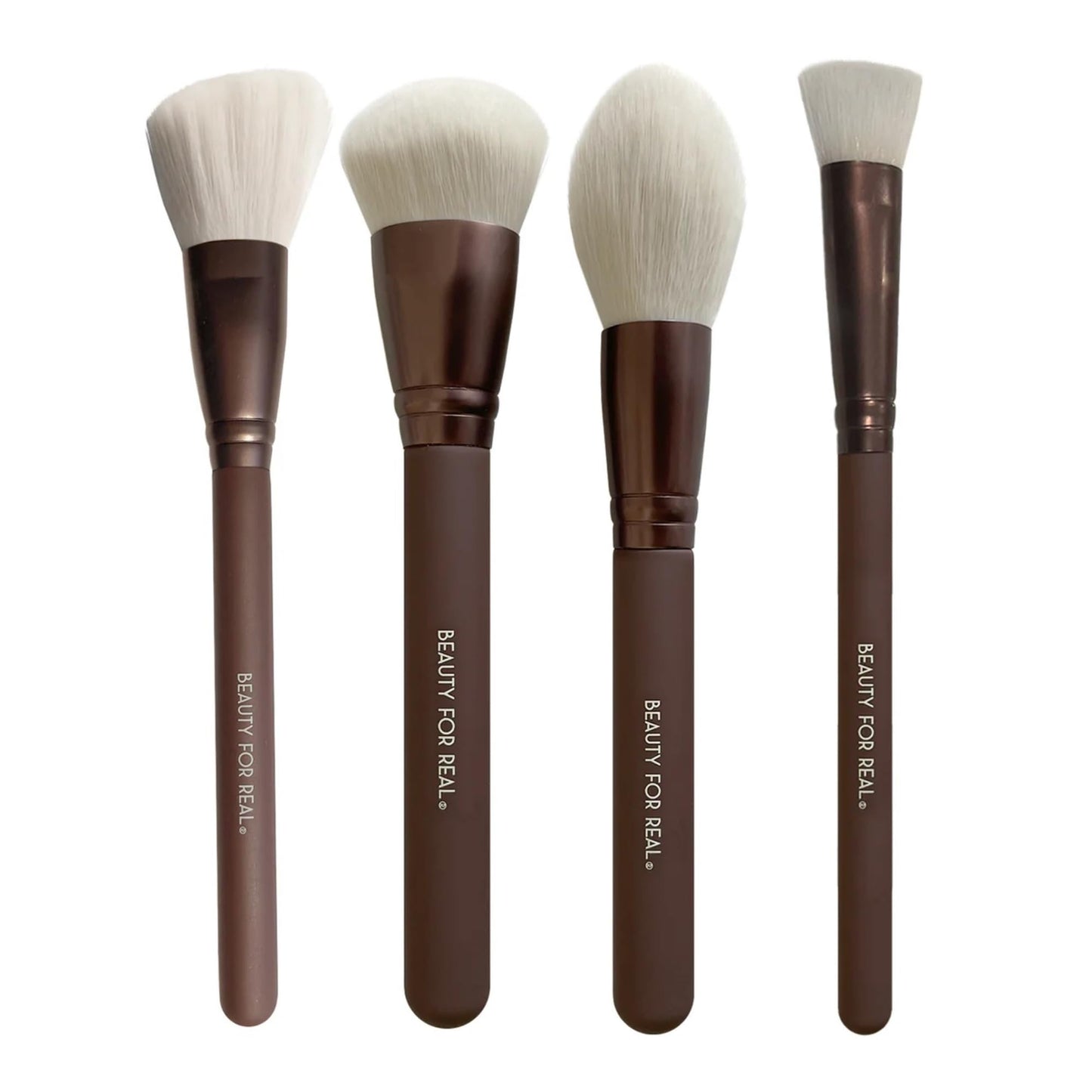 Beauty For Real Essential Pro Complexion Brush Set - Includes 4 Brushes: Blush/Contour, Complexion, Powder & Concealer - Vegan & Cruelty Free