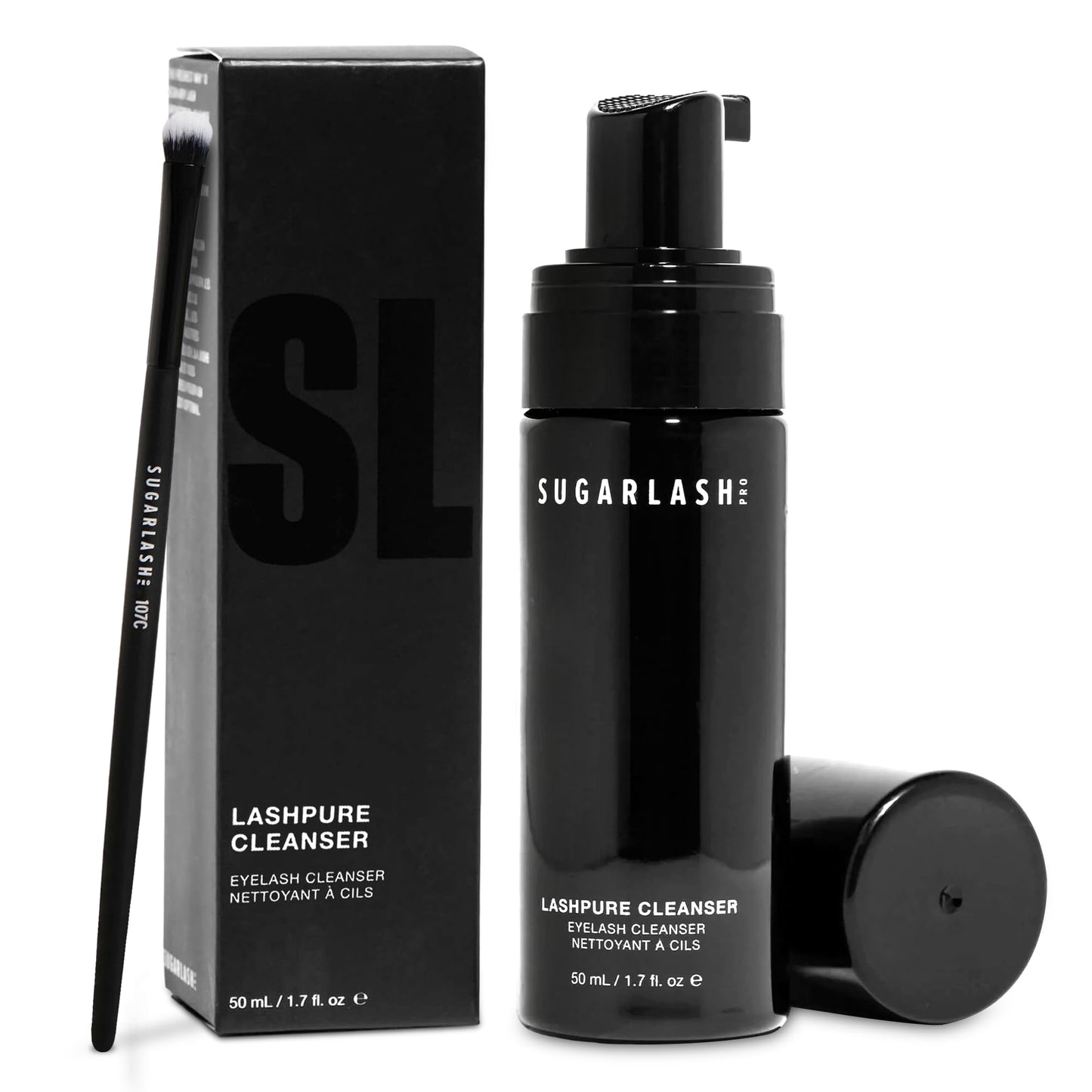 Sugarlash PRO Lashpure Cleanser with Cleansing Brush | Lash Shampoo for Lash Extensions | pH-Balanced & SLS-Free Eyelash Extension Cleanser, Removes Makeup & Oil | 50mL / 1.7 fl. oz