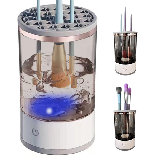 CALIDAKA Electric Makeup Brush Cleaner Makeup Brush Cleaner Machine with Brush Clean Mat Automatic Cosmetic Brush Cleaner Automatic Silicone Brush Cleaner Makeup Brush(Grey White)