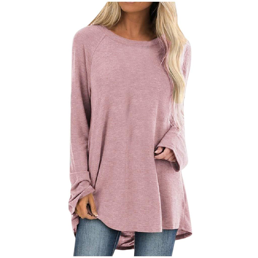 Aniywn Women's Plus Size Sweatshirt Tops Ladies Baggy Long Sleeve Thin Solid Pullover Blouse T Shirts(Pink,L5)