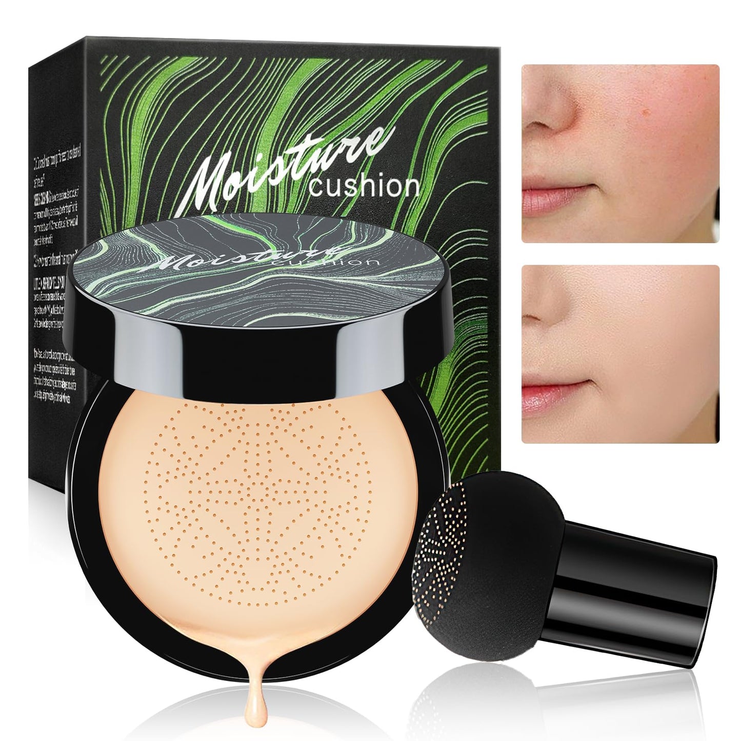 Mushroom Head Air Cushion CC Cream, Long-Lasting Brightening BB Cream Foundation for Face Makeup and Mature Skin, Moisturizing Full Coverage Self Adjusting Concealer for Even Skin Tone (Natural)