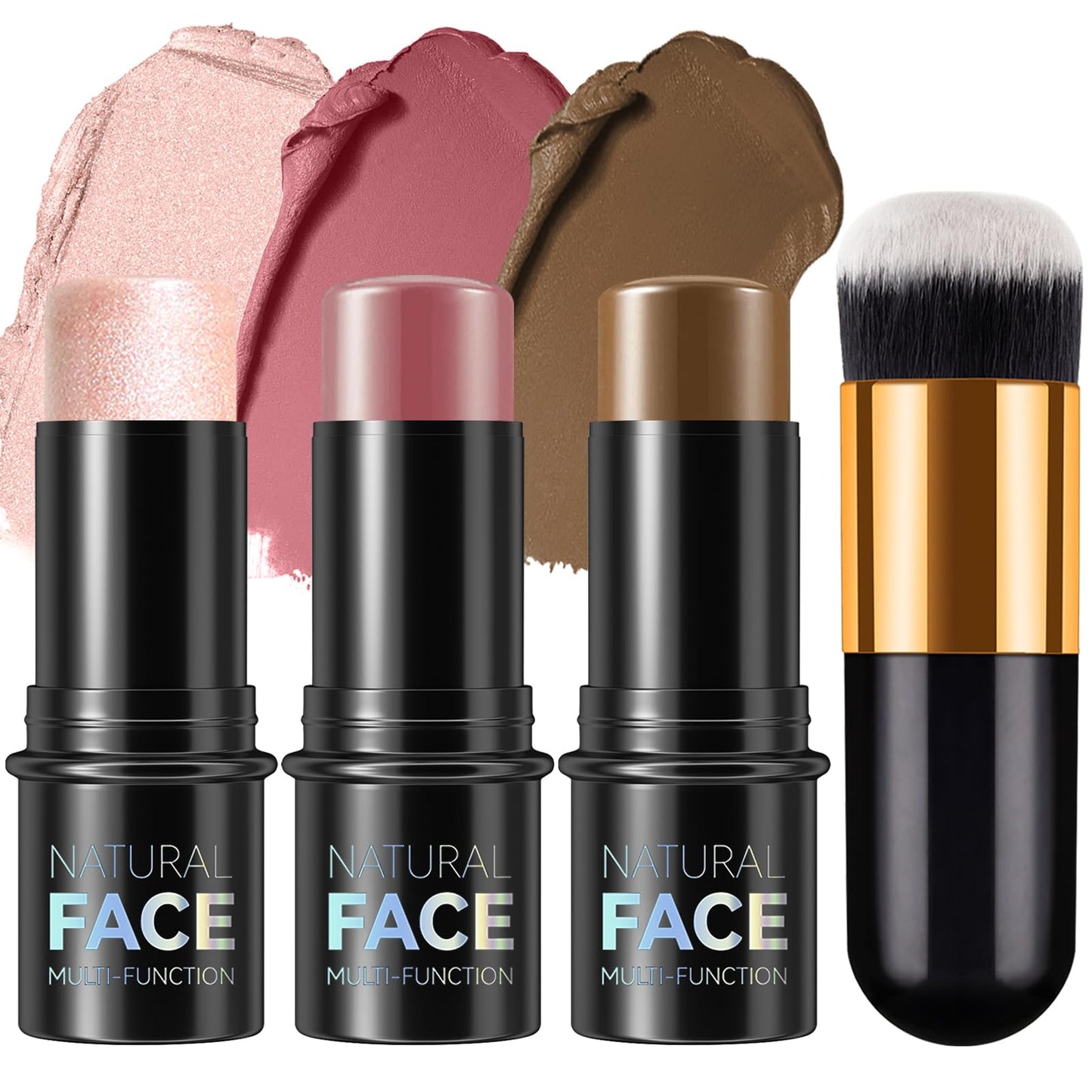 3Pcs Cream Contour Stick Makeup Kit,Shades with Highlighter Stick,Blush Stick and Bronzer Contour Stick for Sculpt the Cheeks,Long Lasting,Waterproof,Matte & Dewy Finish,LIGHT MEDIUM (#02,05,06)