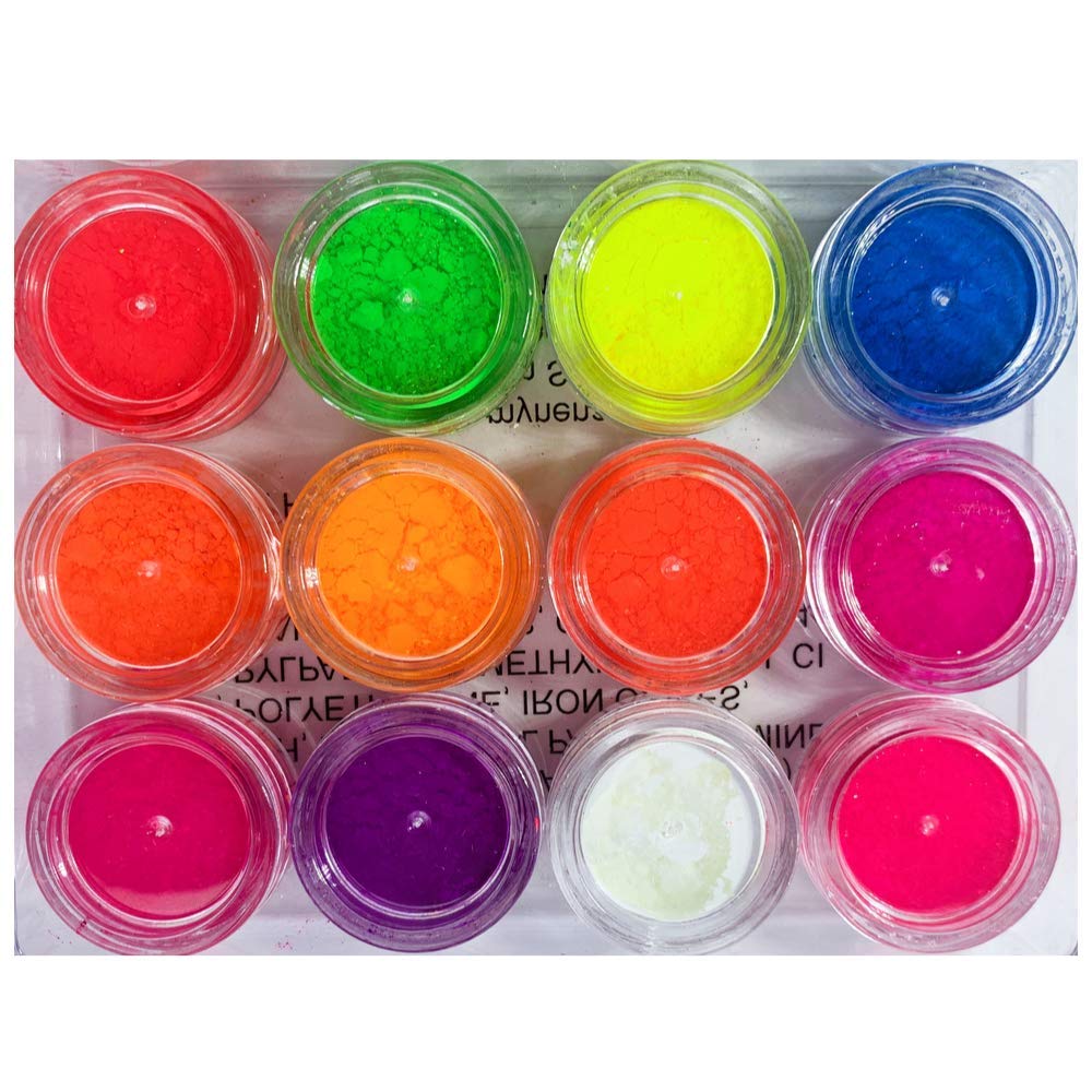 Neon Pigment for Face Body Paint Eyeshadow Blacklight UV-Glow 12 Colors Loose Powder Highly Pigmented Kit