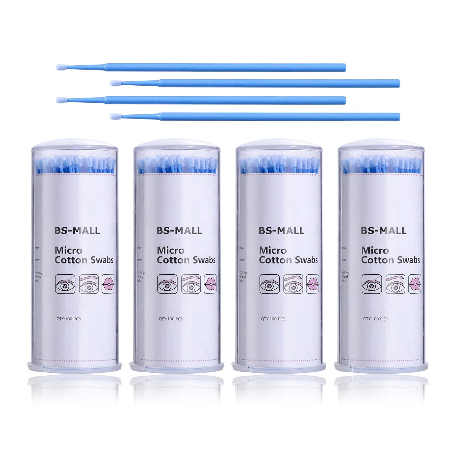 BS-MALL Nano Cotton Swabs 400 Pcs Disposable Micro Applicator Brush Eyelash Sanitizing Cleaner Sticks for Makeup and Personal Care (Blue)
