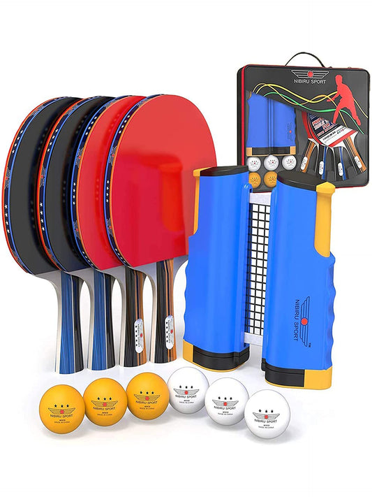 Ping Pong Set - Table Tennis Rackets, Balls & Retractable Net