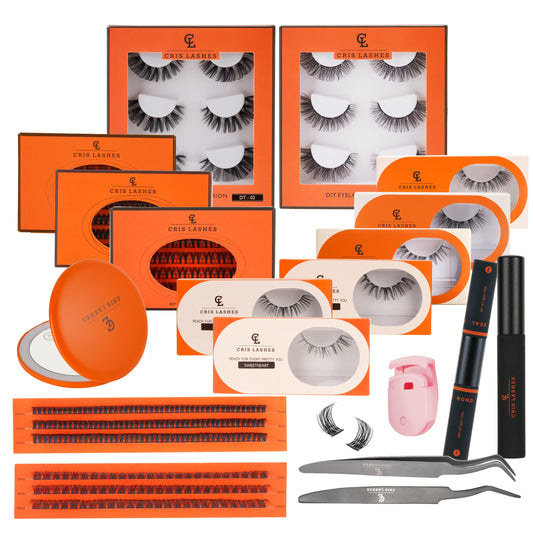 DIY Individual Lashes Clusters Extension Kit, Crislashes False Eyelashes Gift Set with 346 PCS Lashes Clusters, Bond Sealer, Glue Remover, 2 Eyelash Tweezers, Travel Eyelash Curler, USB Make Up Mirror