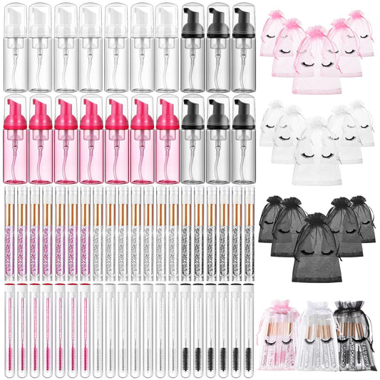 Zhehao 80 Pcs Lash Shampoo Bottle Brushes Set 20 Eyelash Shampoo Dispensers 20 Reusable Eyelash Aftercare Bag 20 Empty Lash Brushes Pipes 20 Lash Shampoo Brushes, Girls Valentines Gift(Colorful)