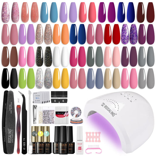 ROSALIND Gel Nail Polish Kit with U V Light 54 Pcs, 35 Colors Classic Collection Nude Pink Gel Nail Polish Set with Base and Matte/Glossy Top Coat Nail Art Decorations Manicure Tools DIY Salon Home