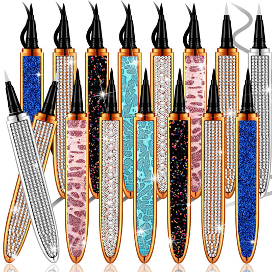 36 Pieces Self Adhesive Eyeliner Set 16 Pcs 2 in 1 Eye Liner Pen Diamond Glitter Liquid Eyeliner Pen Non Magnetic Eyeliner Glue Pen for Lashes with 20 Pcs Pink Lash Wand for Women Girls Eye Makeup