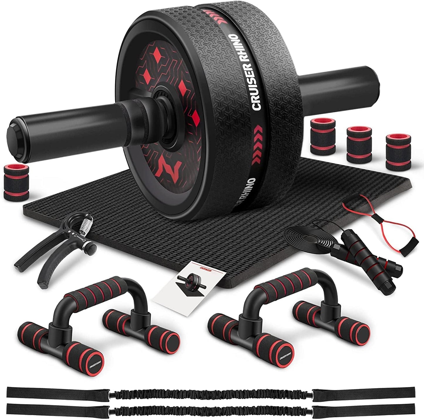 Ab Workout Equipment, Ultra Ab Roller Wheel Kit, Large Ab Roller with Resistance Bands, Push up Bar, Jump Rope, Grip Strength Trainer, Pulling Rope, Ab Mat, Perfect for Home & Gym Fitness Equipment