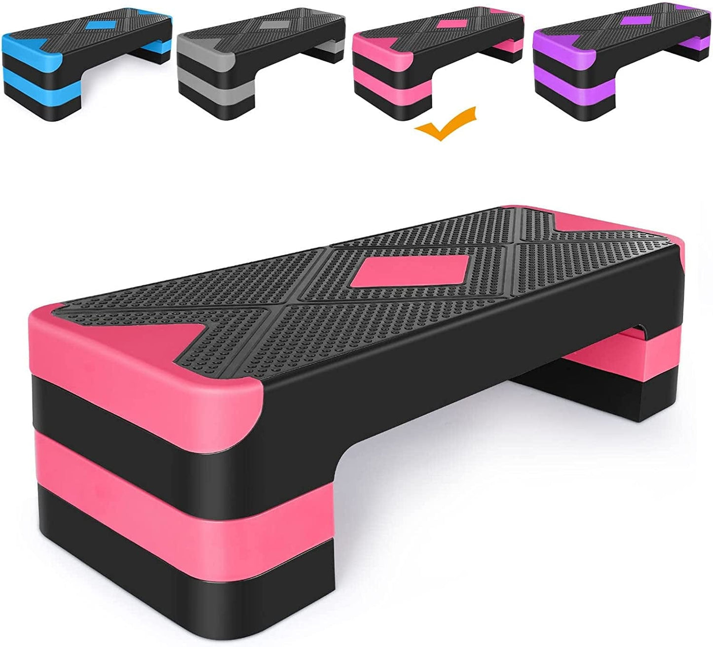 Adjustable Workout Aerobic Stepper in Fitness & Exercise Step Platform Trainer 3 Settings Adjustable Height 4”-6”-8”