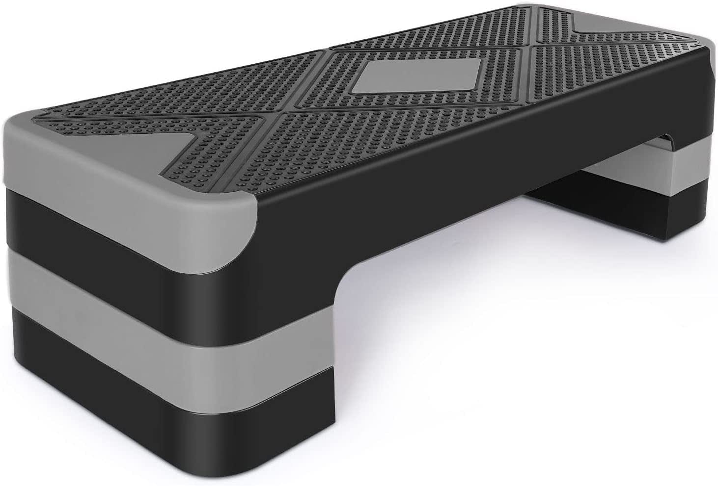 Adjustable Workout Aerobic Stepper in Fitness & Exercise Step Platform Trainer 3 Settings Adjustable Height 4”-6”-8”