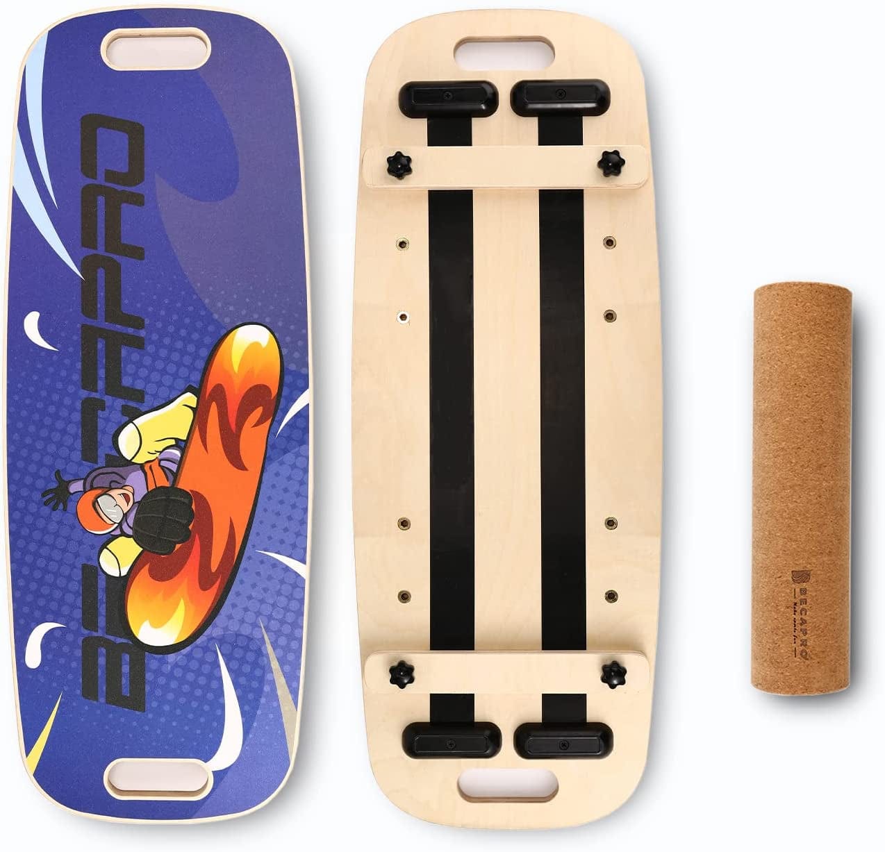 BECAPRO Balance Board Trainer, Wooden Balance Board with Adjustable Stoppers -3 Different Distance Options-Balance Exercise Equipment for Fitness Work