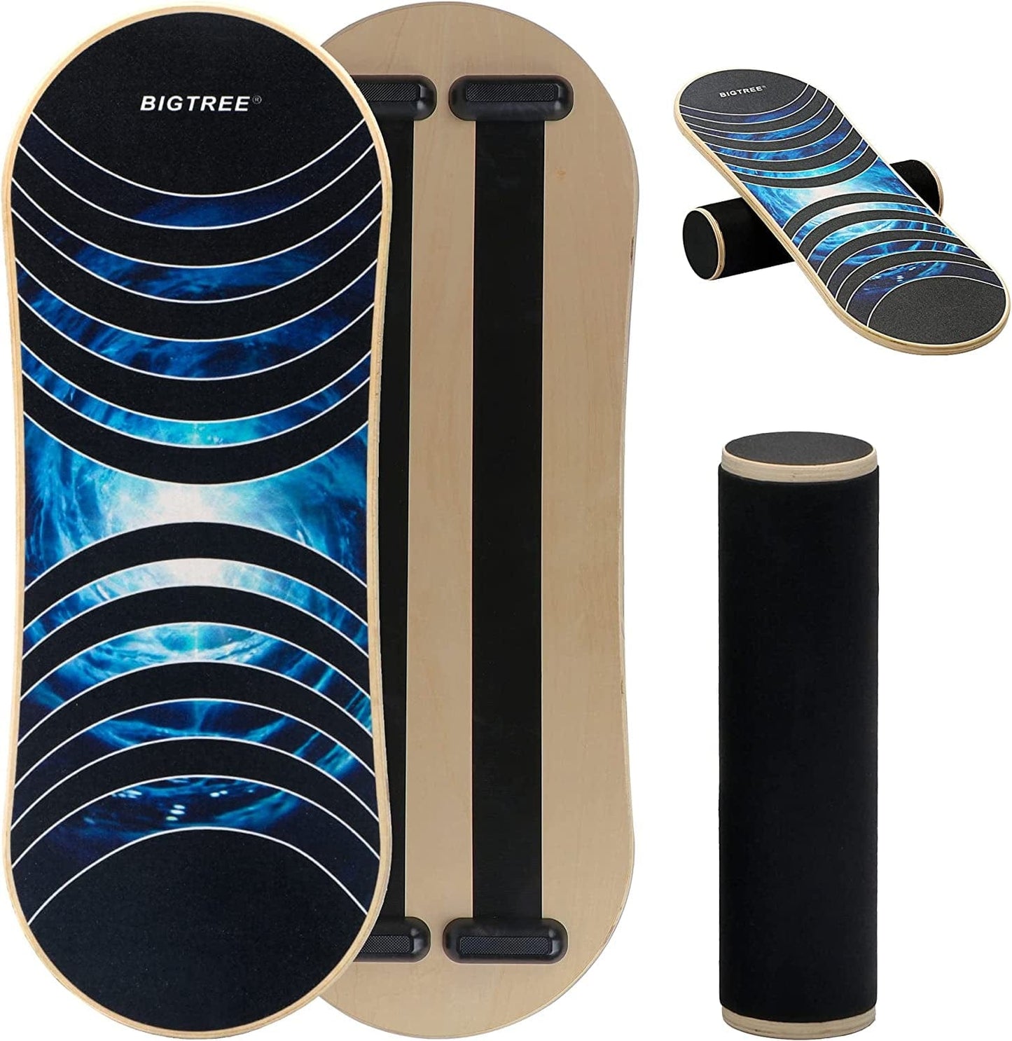 BIGTREE Balance Board Trainer Wooden Adjustable Stoppers with anti Slip Roller, Exercise Stability Board Challenging Fitness and Sports Training Core Strength for Surfing, Physical Therapy, Home