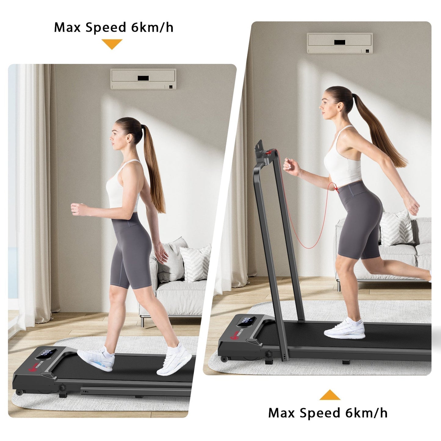 Under Desk Treadmill 1-6KM/H Walking Jogging Machine for Home Office with Folding Option