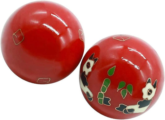 BRABUD 1.5'' Health Hand Balls Carved Panda Pattern Cloisonne Exercise Stress Balls Craft Collection BS154 (S, Red)