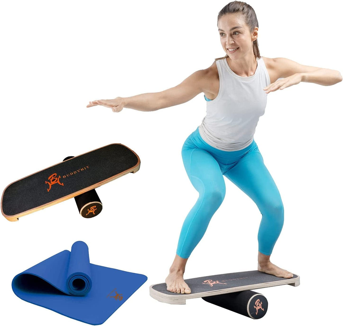 Buddyhit Balance Board Trainer Pro W/ TPE Yoga Mat Blue Set - Easier for Beginner Snowboarders, Surfers, Skiing and Skateboarders Maintain Balance Clearance