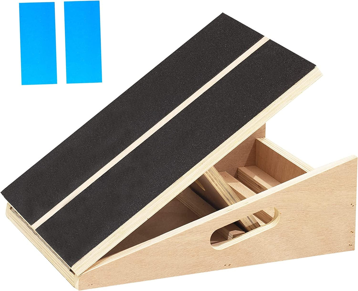 Calf Stretcher Slant Board,Slant Board for Calf Stretching,Extra-Wide Professional Wooden Incline Board with Blue Anti-Slip Sandpapers