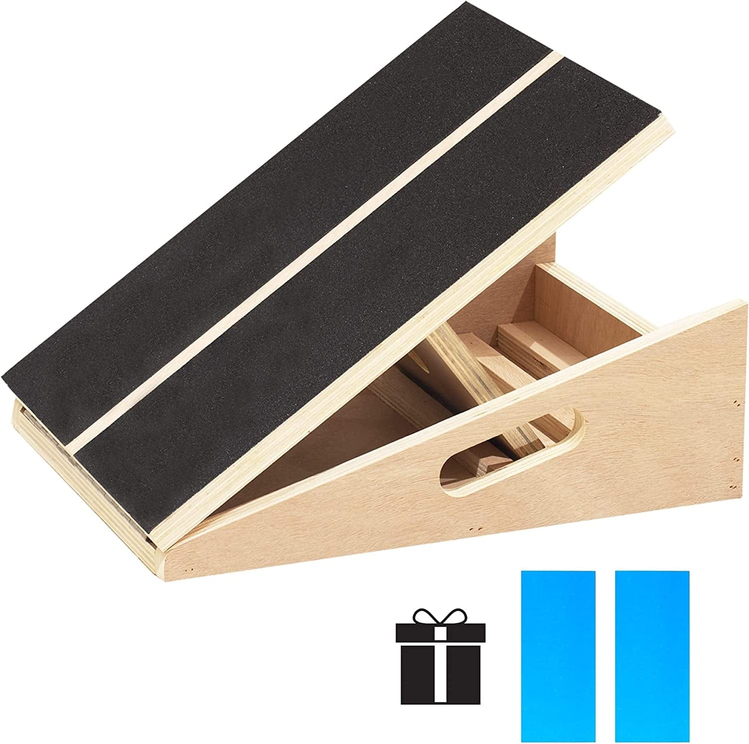 Calf Stretcher Slant Board,Slant Board for Calf Stretching,Extra-Wide Professional Wooden Incline Board with Blue Anti-Slip Sandpapers