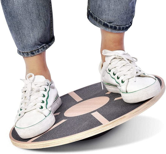 Dioche Balance Board, Wooden Self Balancing Wobble Platform - Wood Twist Exercise Balance Stability Trainer for Fit Abs, Arms, Legs, Core Tone, Surf, Skateboard, Gymnastics, Ballet, Physical Therapy,