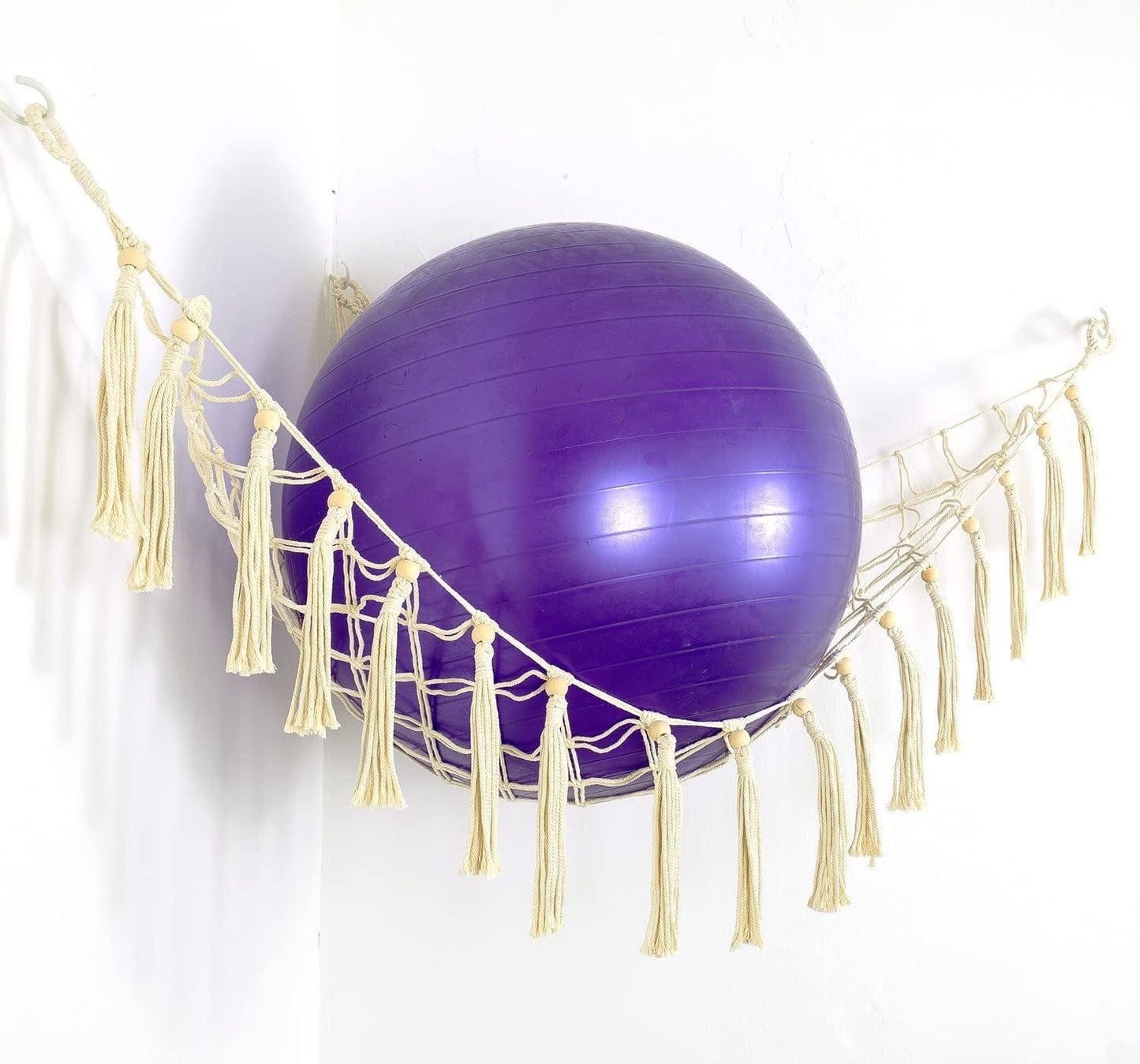 Diocos Exercise Ball Holder Yoga Ball Rack Corner Hanging Storage Net or Hammock for Fitness Ball Balance Ball Organizer Pregnancy Stability Ball Swiss Balance Ball for Yoga Studio and Gym