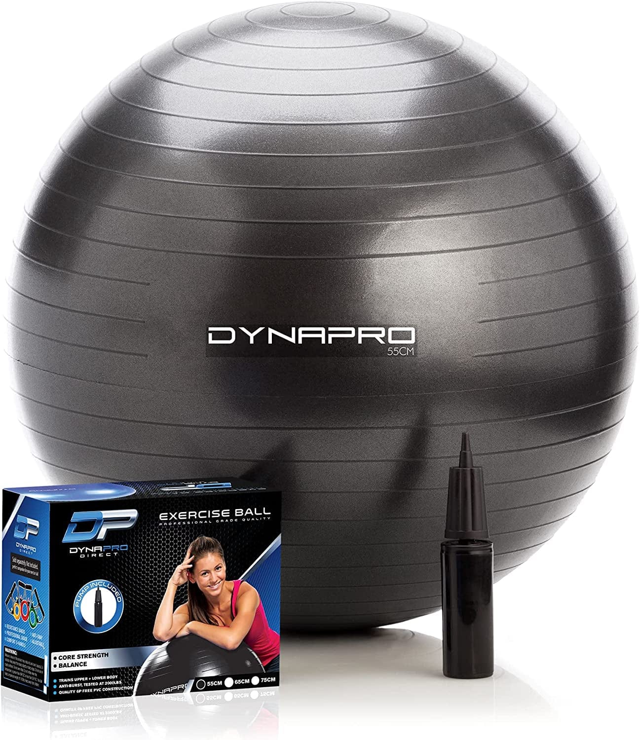 DYNAPRO Exercise Ball – Extra Thick Eco-Friendly & Anti-Burst Material Supports over 2200Lbs, Stability Ball for Home, Yoga, Gym Ball, Birthing Ball, Physio Ball, Swiss Ball, Physical Therapy or Pregnancy