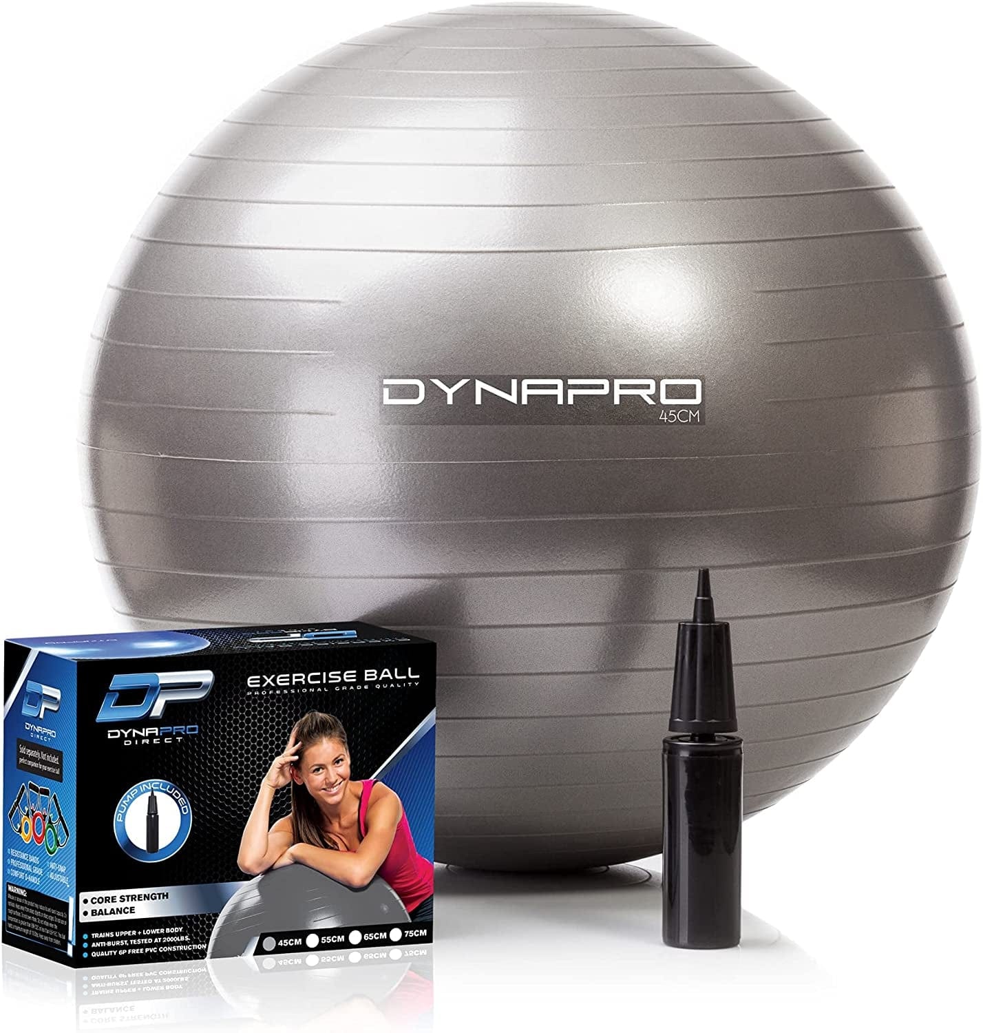 DYNAPRO Exercise Ball – Extra Thick Eco-Friendly & Anti-Burst Material Supports over 2200Lbs, Stability Ball for Home, Yoga, Gym Ball, Birthing Ball, Physio Ball, Swiss Ball, Physical Therapy or Pregnancy