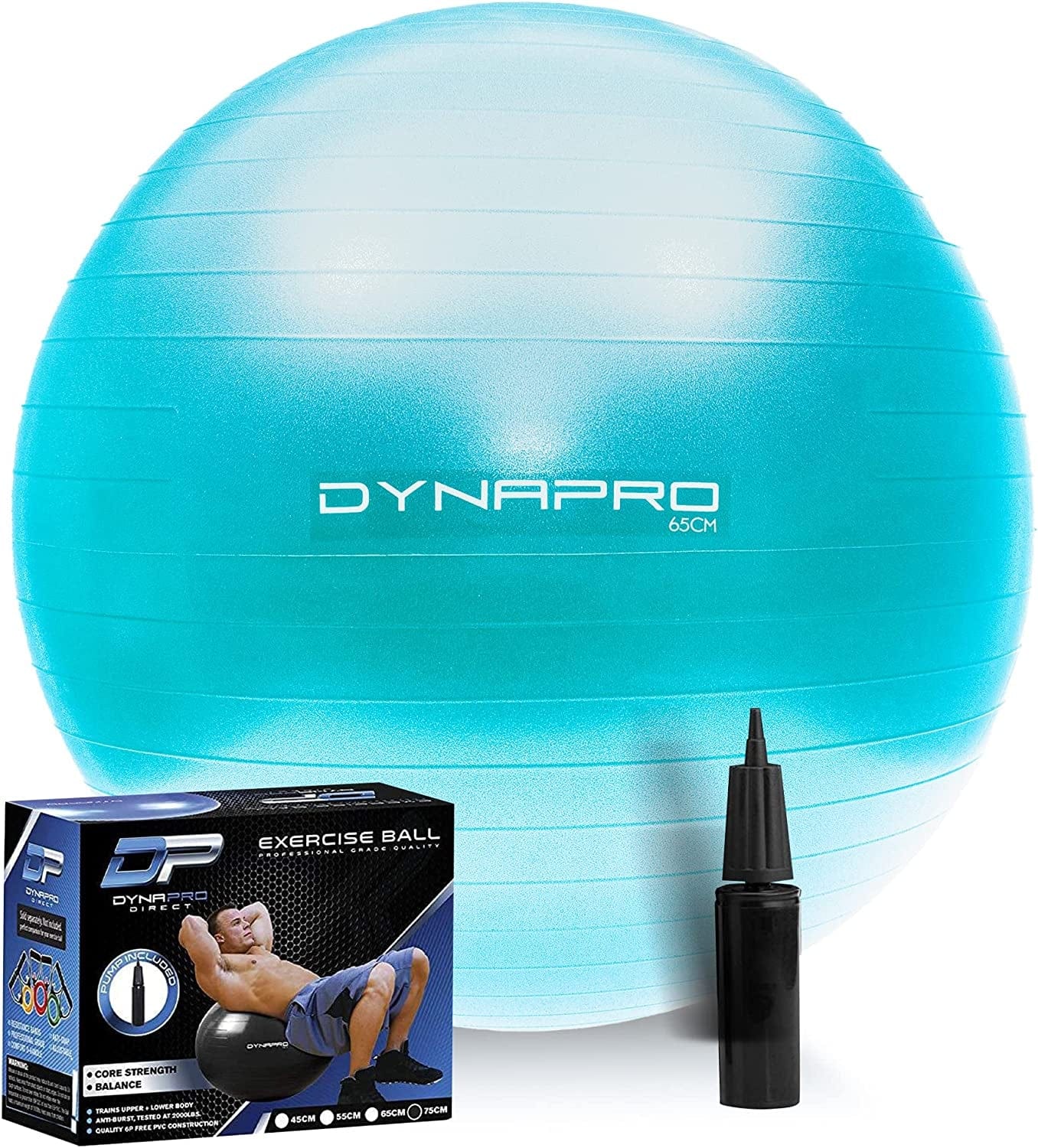 DYNAPRO Exercise Ball – Extra Thick Eco-Friendly & Anti-Burst Material Supports over 2200Lbs, Stability Ball for Home, Yoga, Gym Ball, Birthing Ball, Physio Ball, Swiss Ball, Physical Therapy or Pregnancy