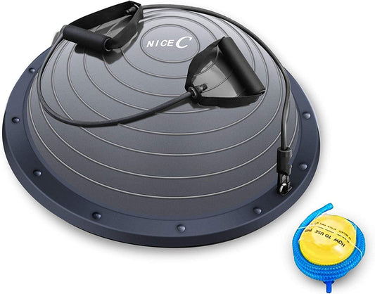 Nice C Half Ball, Balance Ball, Exercise Workout Trainer, with Resistant Band, Strength Fitness Yoga with Bonus Foot Pump