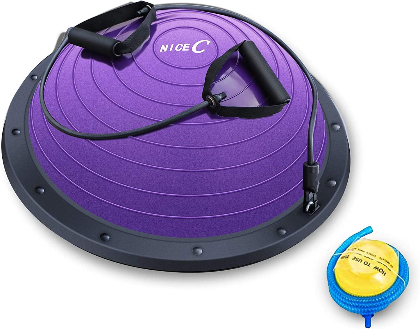 Nice C Half Ball, Balance Ball, Exercise Workout Trainer, with Resistant Band, Strength Fitness Yoga with Bonus Foot Pump