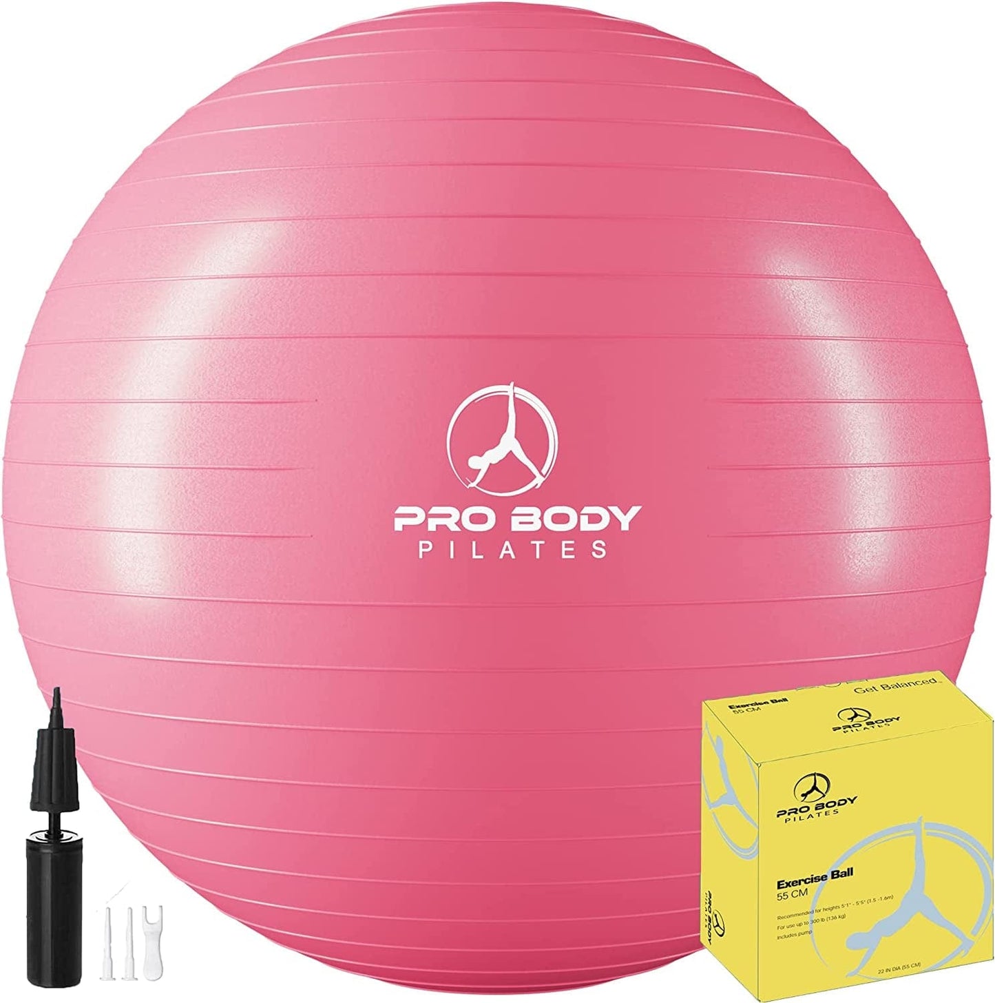 Probody Pilates Ball Exercise Ball Yoga Ball, Multiple Sizes Stability Ball Chair, Large Gym Grade Birthing Ball for Pregnancy, Fitness, Balance, Workout at Home, Office and Physical Therapy W/ Pump