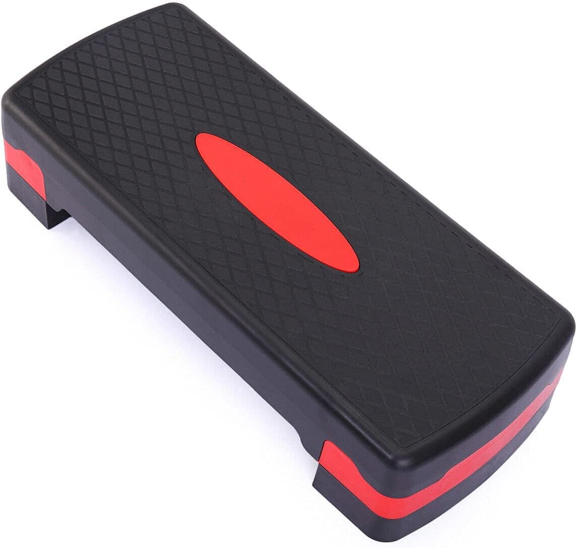 QGH Huzige QGH Fitness Aerobic Stepper 27 in Adjustable Aerobic Workout Step Platform with Risers Adjust 4 in - 6 in Exercise & Fitness Exercise Stepper with Risers Home Gym (Red)